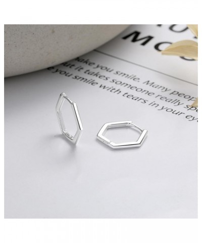 Minimalist Hexagon Geometric Chic 925 Sterling Silver Hoop Earrings for Women Men Girls Fashion Dainty Huggie Rectangle Hoops...