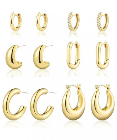 6 Pairs Gold Hoop Earrings Set for Women, 14K Gold Plated Hypoallergenic Lightweight Chunky Open Huggie Hoops Earrings Jewelr...