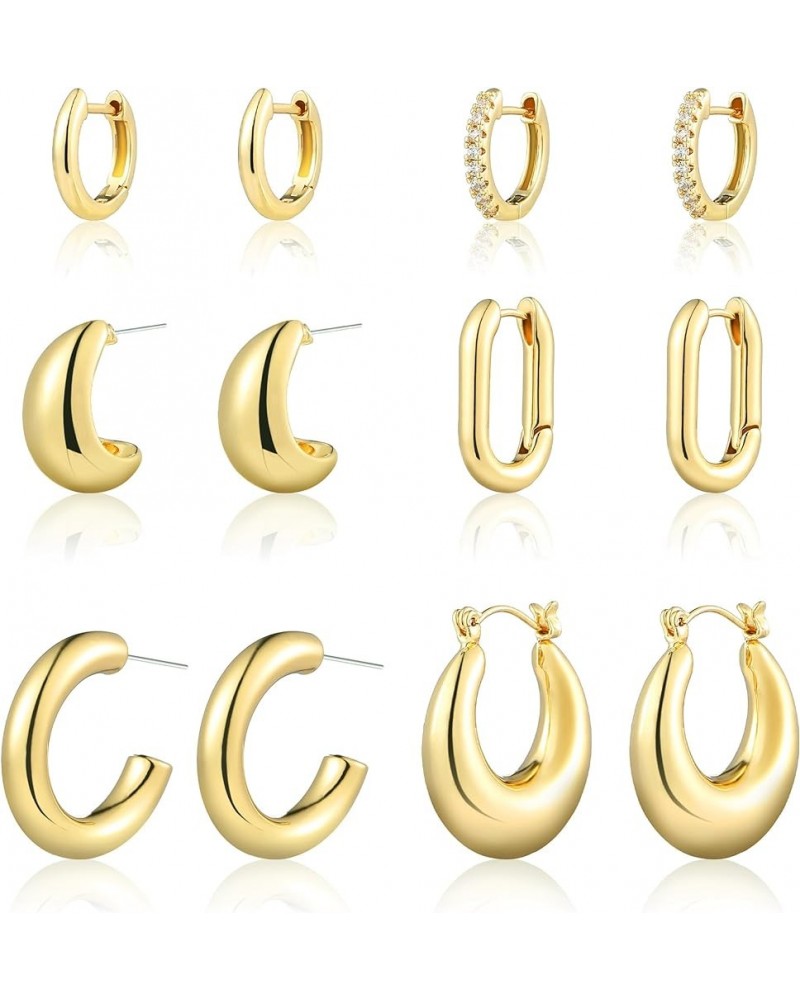 6 Pairs Gold Hoop Earrings Set for Women, 14K Gold Plated Hypoallergenic Lightweight Chunky Open Huggie Hoops Earrings Jewelr...