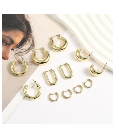 6 Pairs Gold Hoop Earrings Set for Women, 14K Gold Plated Hypoallergenic Lightweight Chunky Open Huggie Hoops Earrings Jewelr...