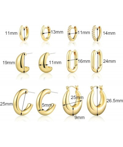 6 Pairs Gold Hoop Earrings Set for Women, 14K Gold Plated Hypoallergenic Lightweight Chunky Open Huggie Hoops Earrings Jewelr...