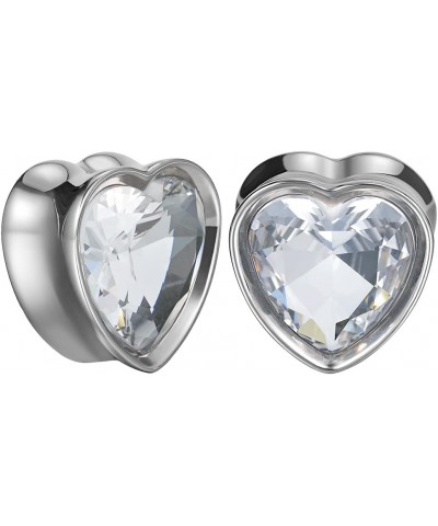 Surgical Steel Heart-Shaped Zircon Double Flared Ear Tunnels And Plugs Stretcher Expander Sold As Pair Gauge 8mm-25mm 5/8"-16...