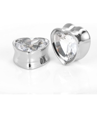 Surgical Steel Heart-Shaped Zircon Double Flared Ear Tunnels And Plugs Stretcher Expander Sold As Pair Gauge 8mm-25mm 5/8"-16...