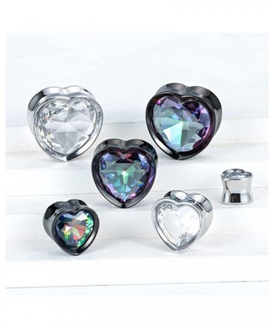 Surgical Steel Heart-Shaped Zircon Double Flared Ear Tunnels And Plugs Stretcher Expander Sold As Pair Gauge 8mm-25mm 5/8"-16...