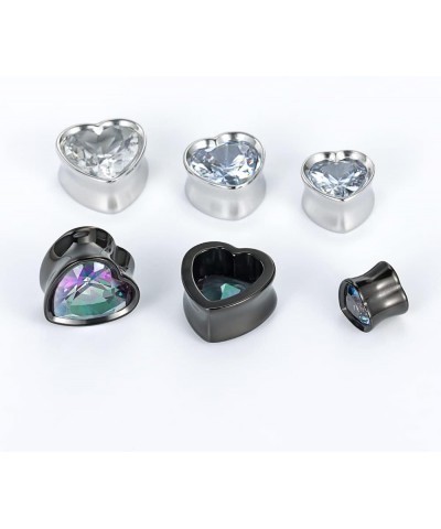 Surgical Steel Heart-Shaped Zircon Double Flared Ear Tunnels And Plugs Stretcher Expander Sold As Pair Gauge 8mm-25mm 5/8"-16...