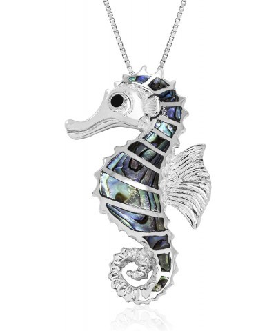 Sterling Silver Abalone Paua Shell Seahorse Necklace Pendant with 18" Box Chain $17.01 Necklaces