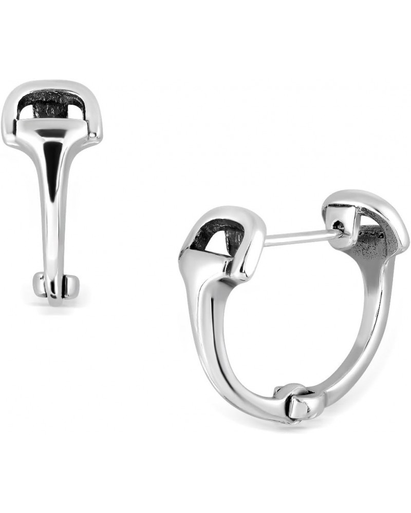 WithLoveSilver 925 Sterling Silver Double Bits Horse bit Equestrian Horse Hoop Earrings $15.95 Earrings