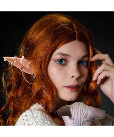 Elf Cosplay Ears with Fairy Earrings Set - Soft-Pointed Elf Ears and Silver Dangle Angel Earrings Vintage Ear Cuffs for Women...