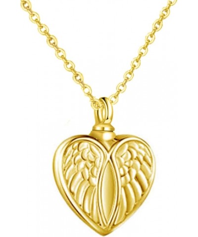 Heart Cremation Urn Necklace for Ashes, Custom Solid 10K 14K 18K Real Gold Wing Heart Urn Necklace, Personalized Memorial Jew...