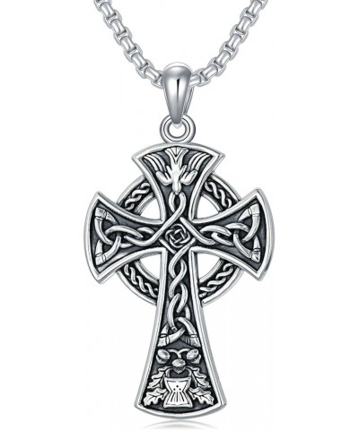 Cross Necklace for Men Women 925 Sterling Silver Celtic/Crucifix/Baseball/Wing Cross Pendant with Stainless Steel Chain Valen...