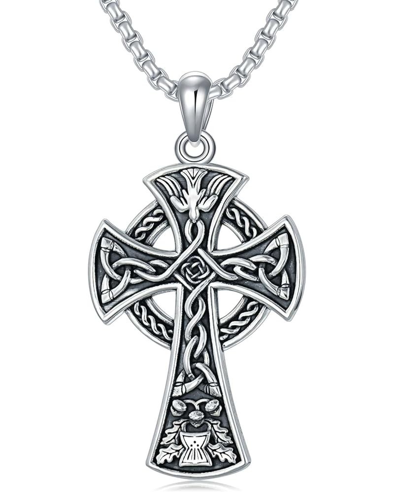 Cross Necklace for Men Women 925 Sterling Silver Celtic/Crucifix/Baseball/Wing Cross Pendant with Stainless Steel Chain Valen...