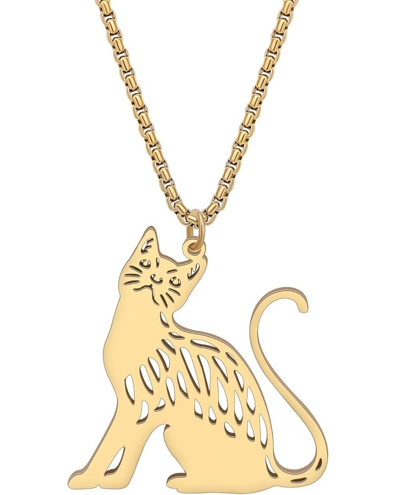 Stainless Steel Animal Cat Necklace Pendant for Women Girls 18K Gold Silver Plated Cute Kitten Necklaces Minimalist Jewelry G...