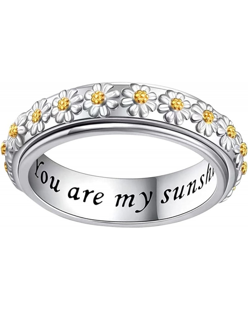 Womens Sunflower Stainless Steel Rings You Are My Sunshine Engagement Anniversary Band Rings Fashion Creative Mood Rings Plat...