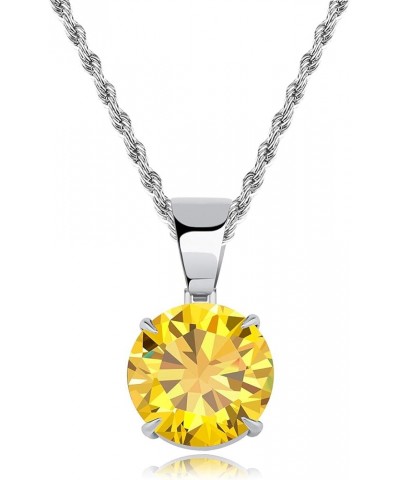 15MM 4 Colors Solitaire Colorful Cubic Zirconia Pendant Necklace for Women Elegant Jewelry with Stainless Steel Rope Chain Ye...