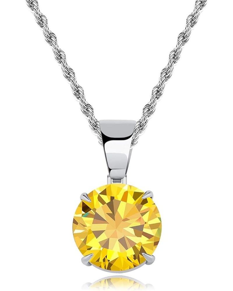 15MM 4 Colors Solitaire Colorful Cubic Zirconia Pendant Necklace for Women Elegant Jewelry with Stainless Steel Rope Chain Ye...