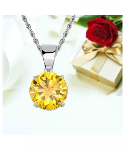 15MM 4 Colors Solitaire Colorful Cubic Zirconia Pendant Necklace for Women Elegant Jewelry with Stainless Steel Rope Chain Ye...