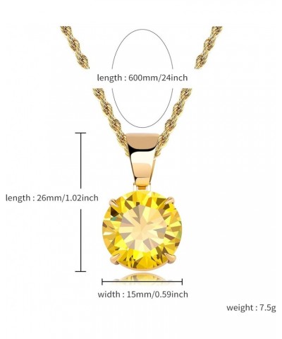 15MM 4 Colors Solitaire Colorful Cubic Zirconia Pendant Necklace for Women Elegant Jewelry with Stainless Steel Rope Chain Ye...