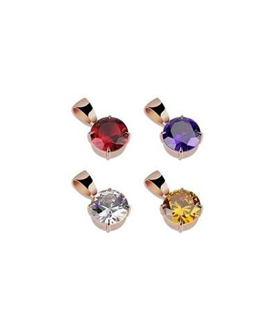 15MM 4 Colors Solitaire Colorful Cubic Zirconia Pendant Necklace for Women Elegant Jewelry with Stainless Steel Rope Chain Ye...