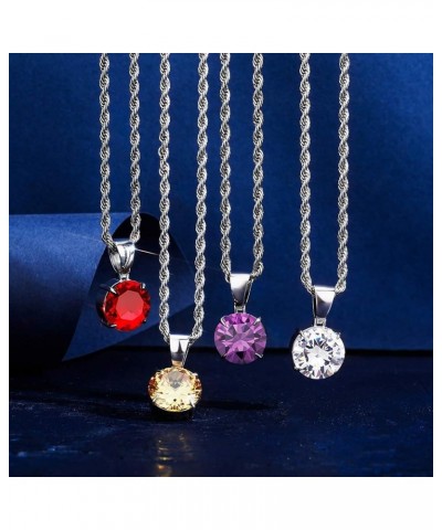 15MM 4 Colors Solitaire Colorful Cubic Zirconia Pendant Necklace for Women Elegant Jewelry with Stainless Steel Rope Chain Ye...