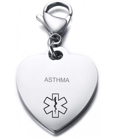 Personalized Engraving Stainless Steel Medical Alert ID Heart Pendant Necklace for Women Girls Silver Keychain 02-asthma $7.9...