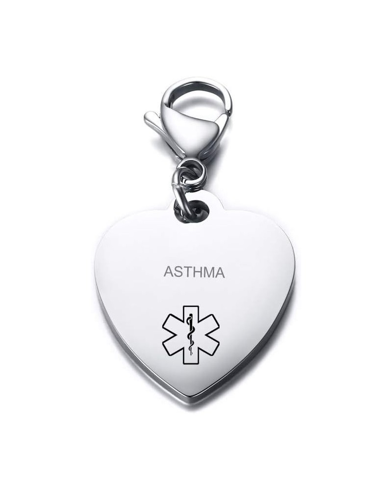 Personalized Engraving Stainless Steel Medical Alert ID Heart Pendant Necklace for Women Girls Silver Keychain 02-asthma $7.9...