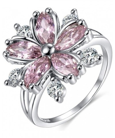 Guoshang Women Pink Crystal Flower Rings Silver CZ Crystal Rings Large Flowers Floral Rings,Pink, 8 Pink 10 $3.65 Rings