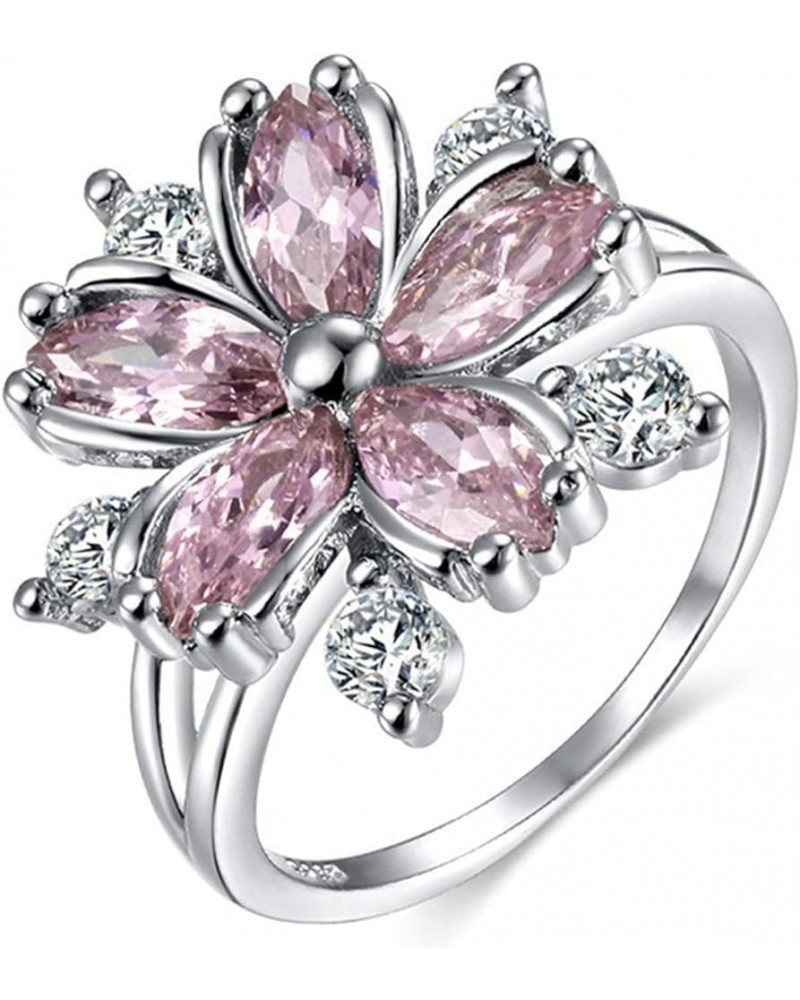 Guoshang Women Pink Crystal Flower Rings Silver CZ Crystal Rings Large Flowers Floral Rings,Pink, 8 Pink 10 $3.65 Rings