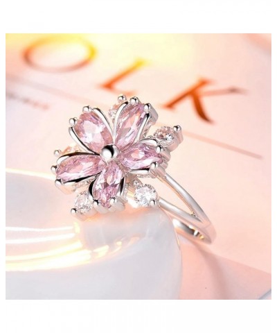 Guoshang Women Pink Crystal Flower Rings Silver CZ Crystal Rings Large Flowers Floral Rings,Pink, 8 Pink 10 $3.65 Rings