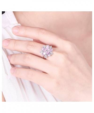 Guoshang Women Pink Crystal Flower Rings Silver CZ Crystal Rings Large Flowers Floral Rings,Pink, 8 Pink 10 $3.65 Rings