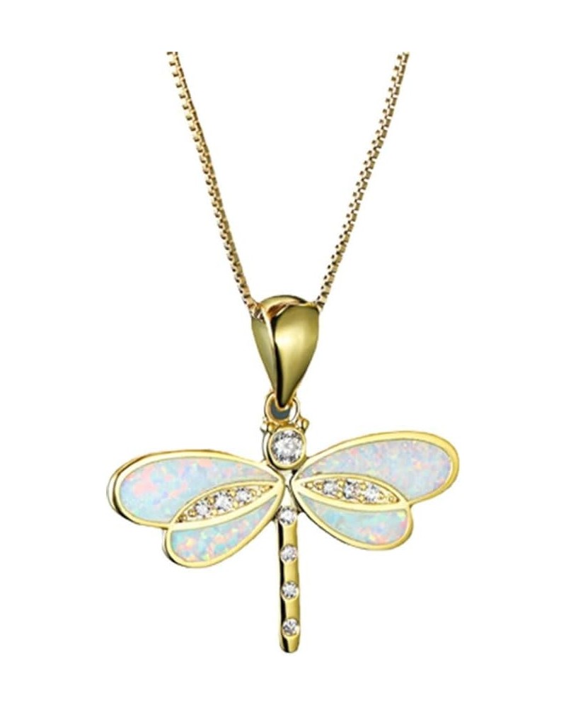 Dragonfly Necklace White Imitation Opal Dragonfly Pendant Dainty Crystal Rhinestone Insect Dragonfly Necklace for Women Girls...