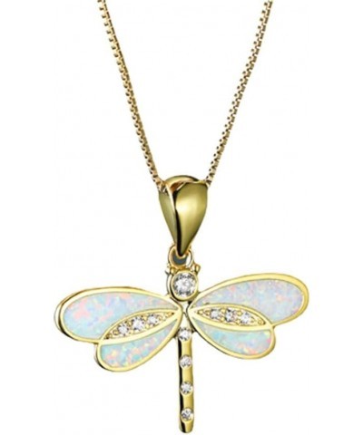 Dragonfly Necklace White Imitation Opal Dragonfly Pendant Dainty Crystal Rhinestone Insect Dragonfly Necklace for Women Girls...