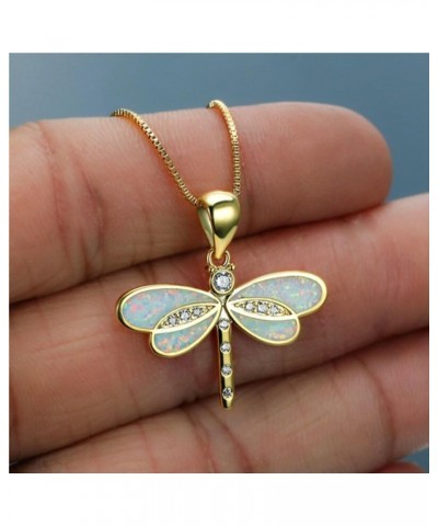 Dragonfly Necklace White Imitation Opal Dragonfly Pendant Dainty Crystal Rhinestone Insect Dragonfly Necklace for Women Girls...