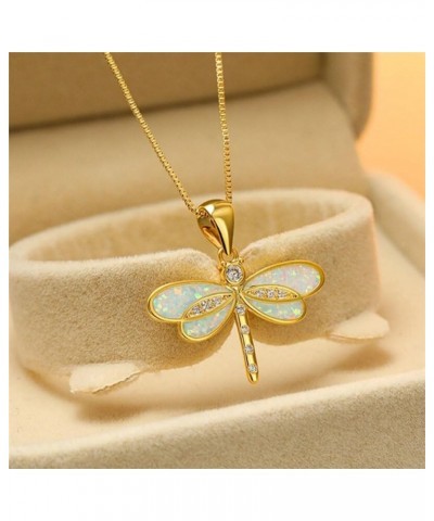 Dragonfly Necklace White Imitation Opal Dragonfly Pendant Dainty Crystal Rhinestone Insect Dragonfly Necklace for Women Girls...