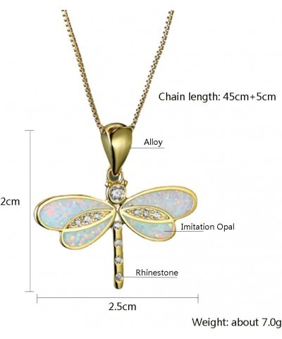 Dragonfly Necklace White Imitation Opal Dragonfly Pendant Dainty Crystal Rhinestone Insect Dragonfly Necklace for Women Girls...