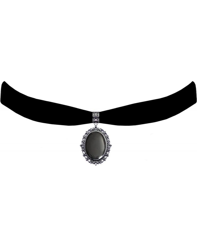 Gothic Steampunk Victorian Pendant on Black Velvet Choker Silver Mirror $10.05 Necklaces