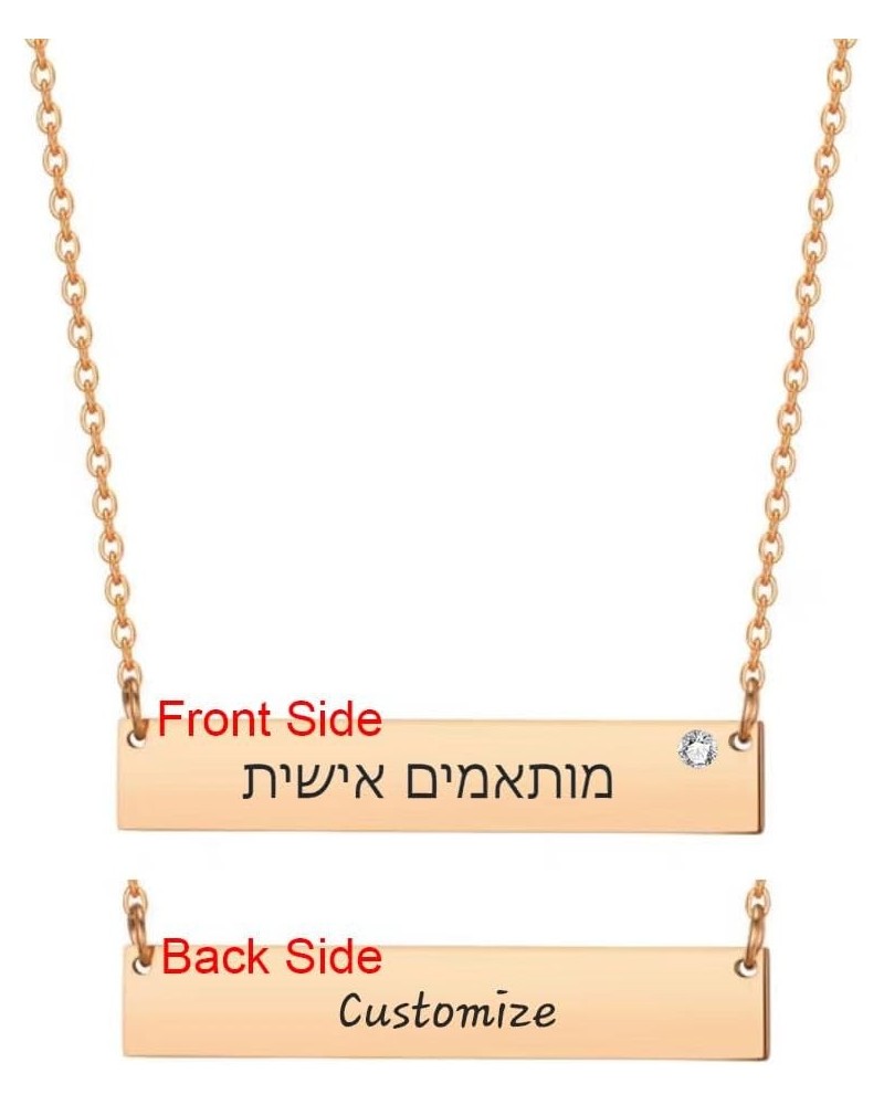 SHNIAN Hebrew Women's Personalized Jewish Necklace Stainless Steel Polished with Cubic Zircon, Free Engraved for Women, Wife,...