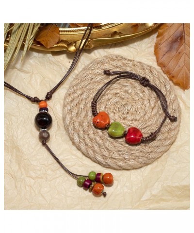 Adjustable Hippie Jewelry Set for Women Trendy, Ceramic Handmade Long Necklaces and Heart Elastic Bracelets, $5.93 Jewelry Sets