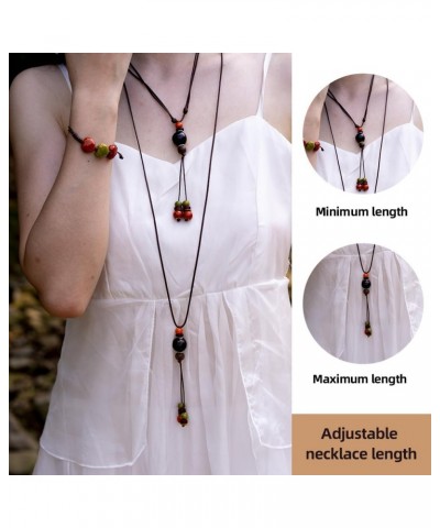 Adjustable Hippie Jewelry Set for Women Trendy, Ceramic Handmade Long Necklaces and Heart Elastic Bracelets, $5.93 Jewelry Sets