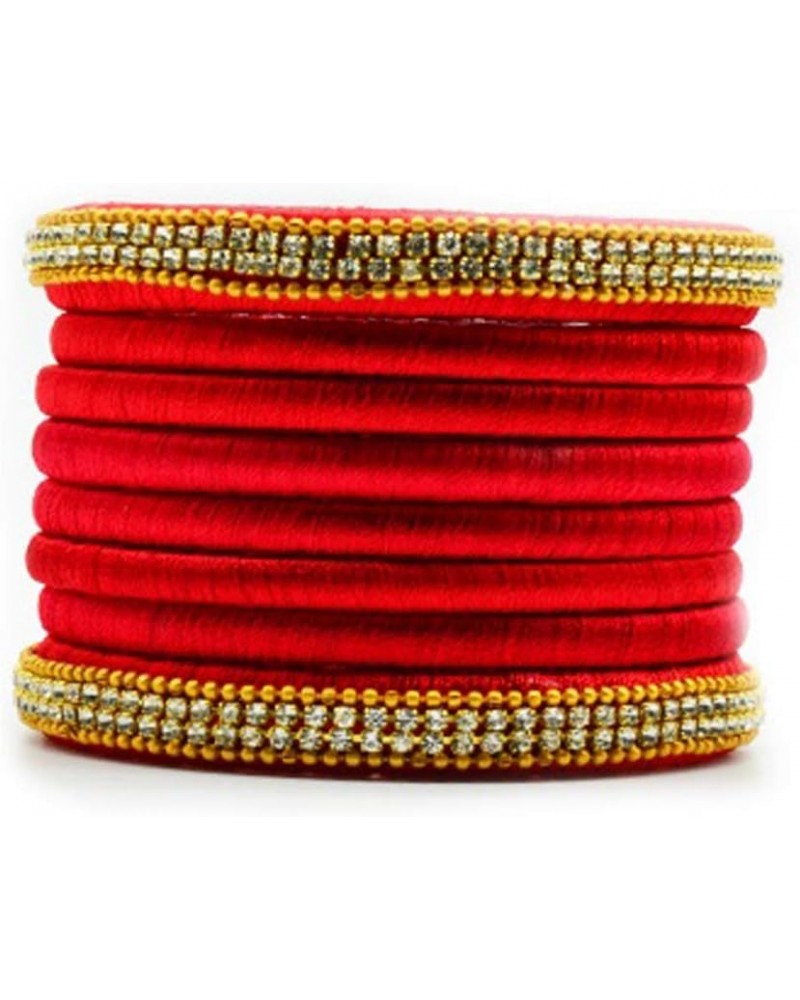 Silk Thread Rhinestone Bangles - Set of 8 Bangles Red 2.1 Inches $8.50 Bracelets