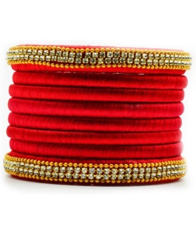 Silk Thread Rhinestone Bangles - Set of 8 Bangles Red 2.1 Inches $8.50 Bracelets