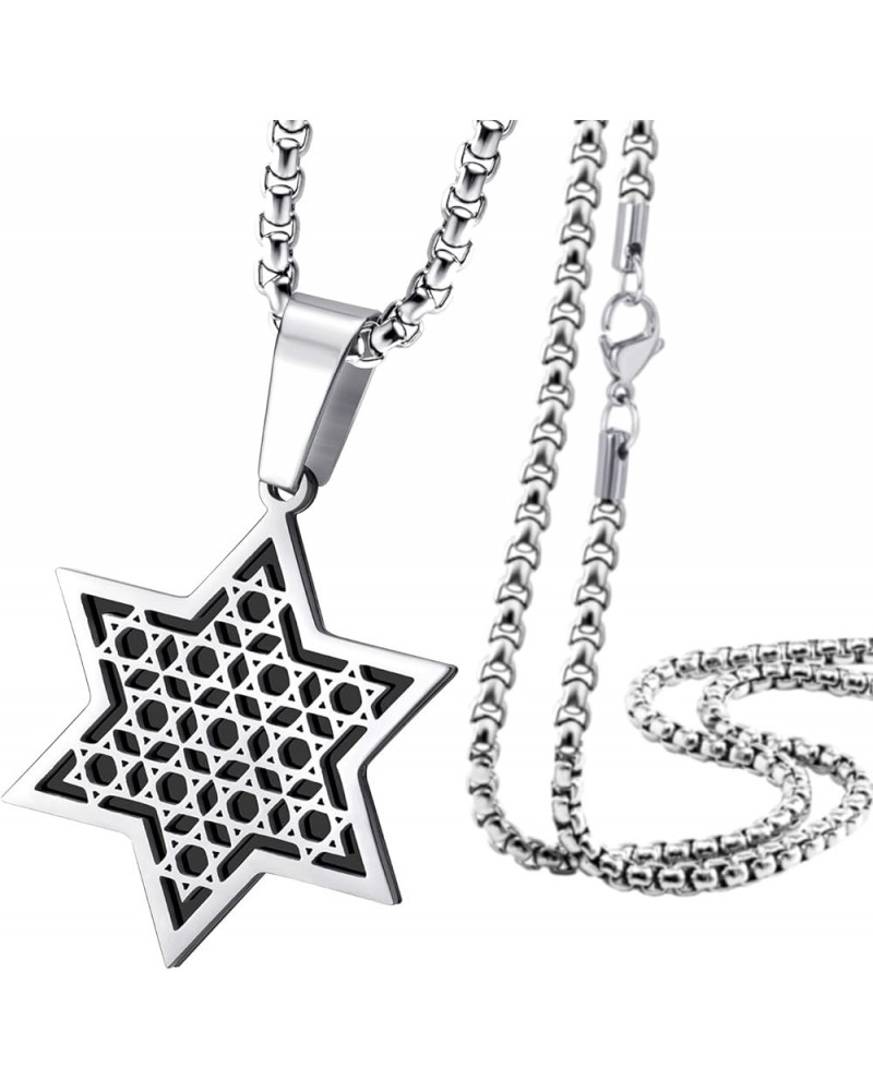 Exclusive Unisex Stainless Steel Star of David Necklace, 16-24 Inch Box Chain Silver & Black 22.0 Inches $12.97 Necklaces