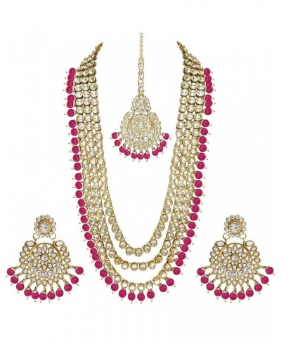 18k Gold Plated Indian Wedding Bollywood Kundan Pearl Beads Bridal Long Necklace Jewellery Set Pink $16.10 Jewelry Sets