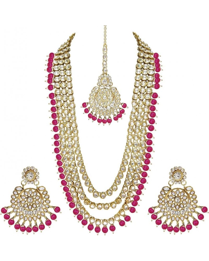 18k Gold Plated Indian Wedding Bollywood Kundan Pearl Beads Bridal Long Necklace Jewellery Set Pink $16.10 Jewelry Sets