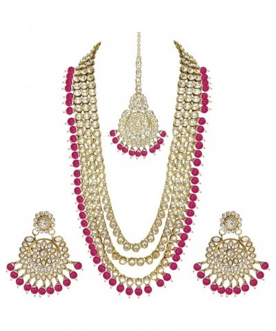 18k Gold Plated Indian Wedding Bollywood Kundan Pearl Beads Bridal Long Necklace Jewellery Set Pink $16.10 Jewelry Sets