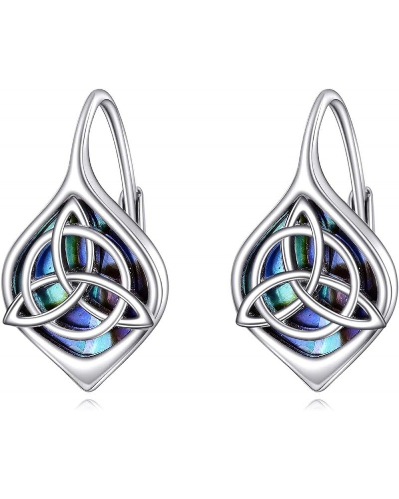 Celtic Trinity Knot Earrings for Women 925 Sterling Silver Triquetra Knot Leverback Abalone Shell Irish Jewelry for Girls aba...