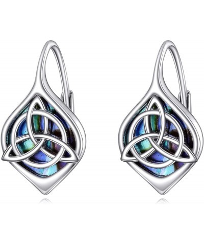 Celtic Trinity Knot Earrings for Women 925 Sterling Silver Triquetra Knot Leverback Abalone Shell Irish Jewelry for Girls aba...