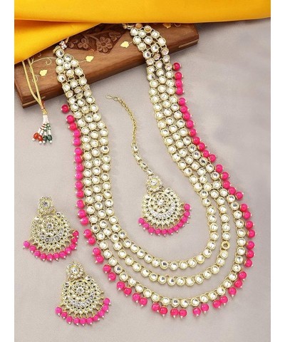 18k Gold Plated Indian Wedding Bollywood Kundan Pearl Beads Bridal Long Necklace Jewellery Set Pink $16.10 Jewelry Sets