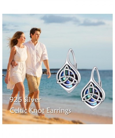 Celtic Trinity Knot Earrings for Women 925 Sterling Silver Triquetra Knot Leverback Abalone Shell Irish Jewelry for Girls aba...