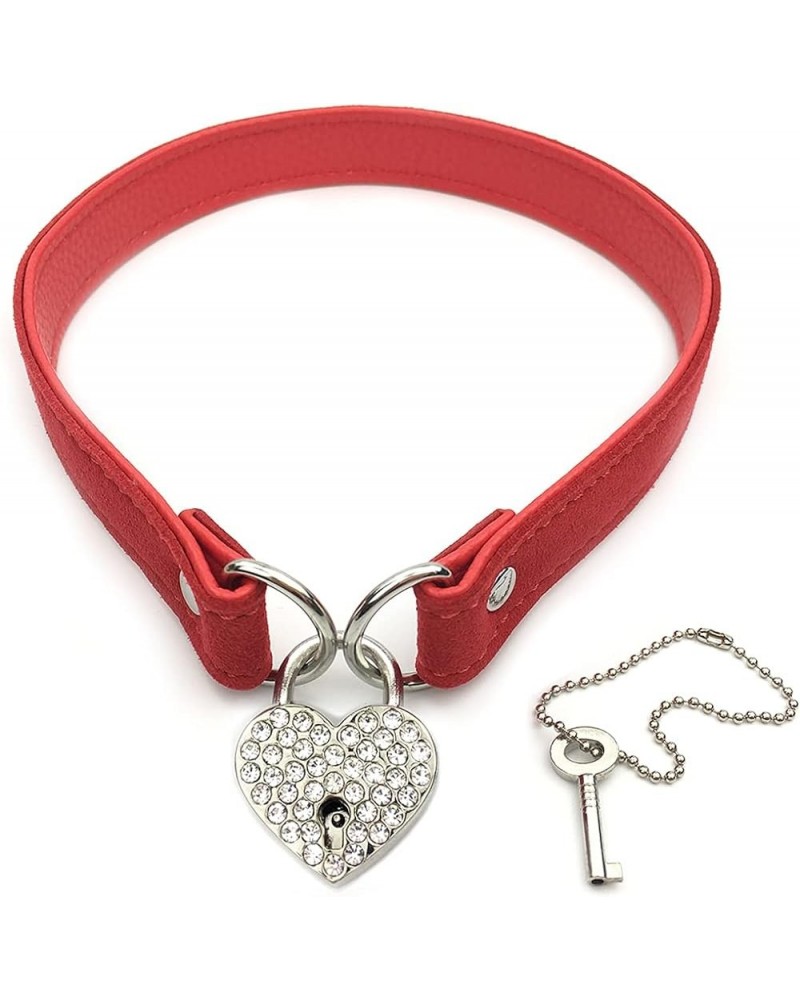 Heart Padlock Choker Collar Necklace Lolita Collar Cat Kitty Velvet Necklace with Lock and Key (B, 14) J $11.20 Necklaces