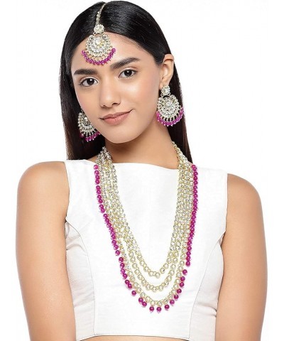 18k Gold Plated Indian Wedding Bollywood Kundan Pearl Beads Bridal Long Necklace Jewellery Set Pink $16.10 Jewelry Sets